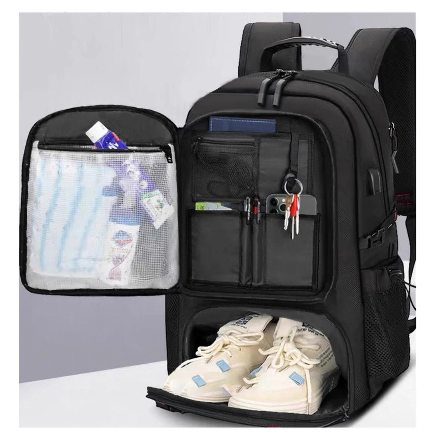 Mochila de viaje de 60 L con compartimento independiente para calzado