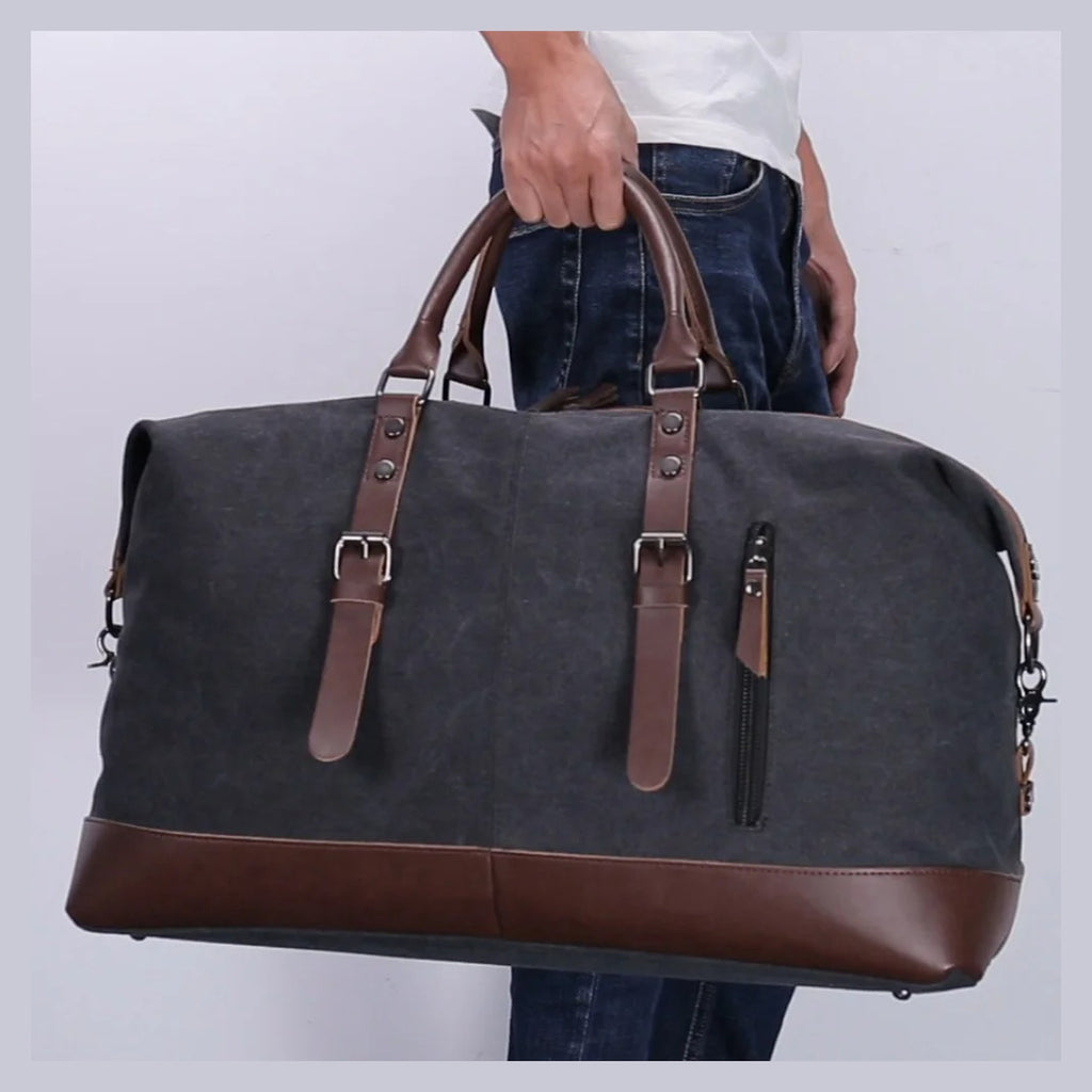 Bolsa de fin de semana en lona encerada con detalles en piel