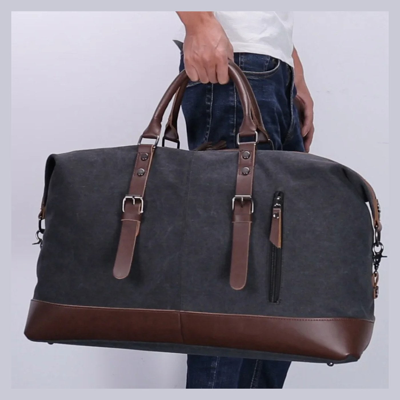 Bolsa de fin de semana en lona encerada con detalles en piel