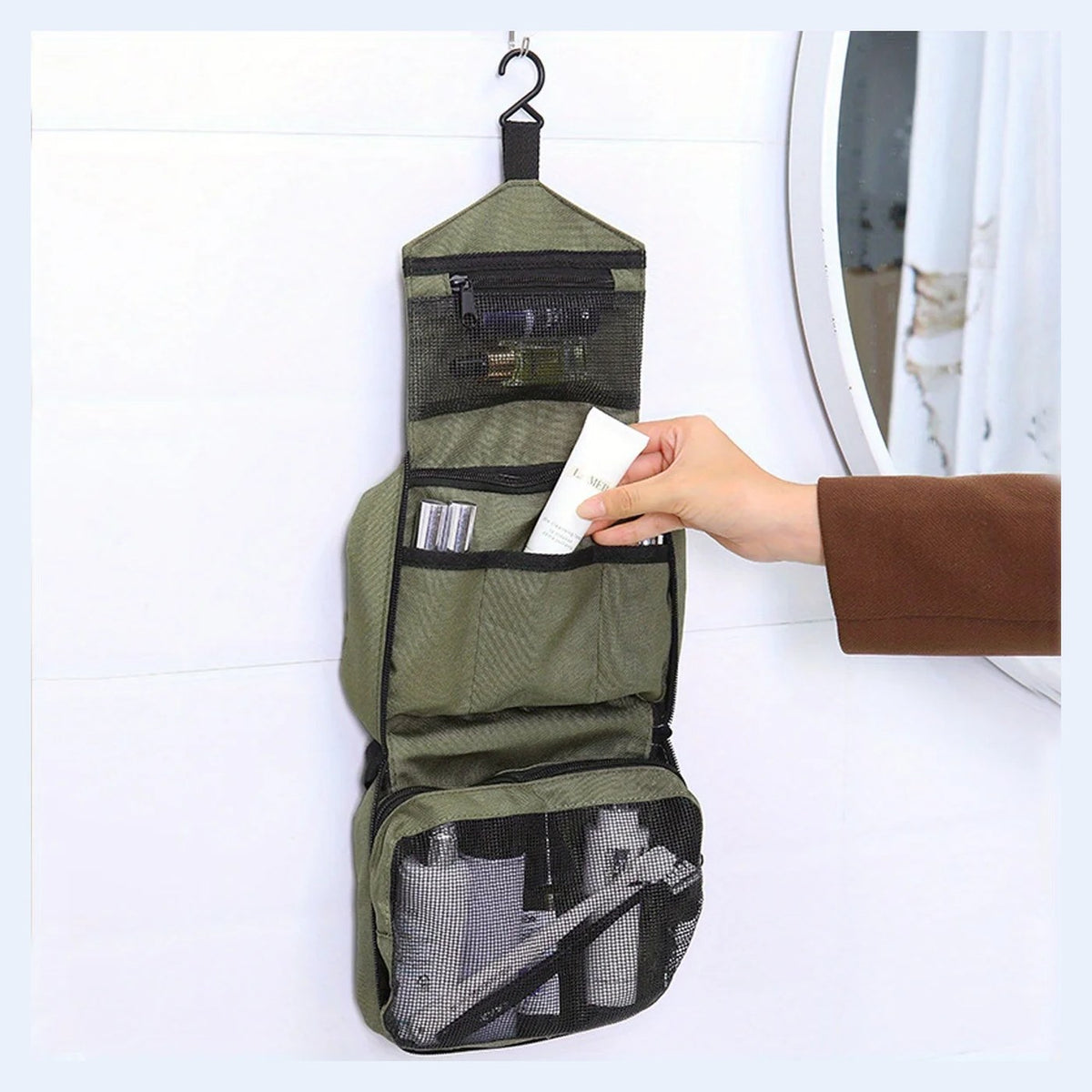 Neceser de viaje colgante con cuatro compartimentos