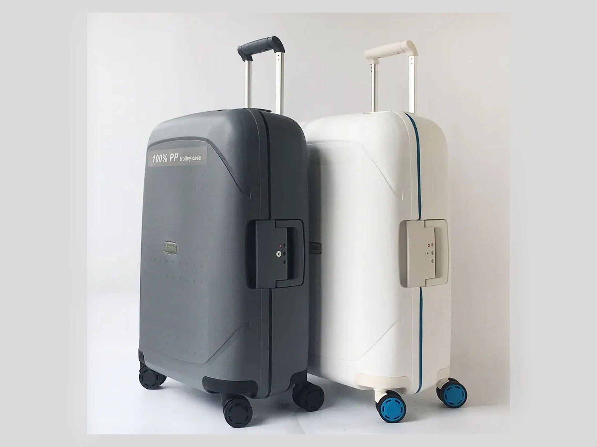 Dos maletas ultraligeras de polipropileno, gris y blanca