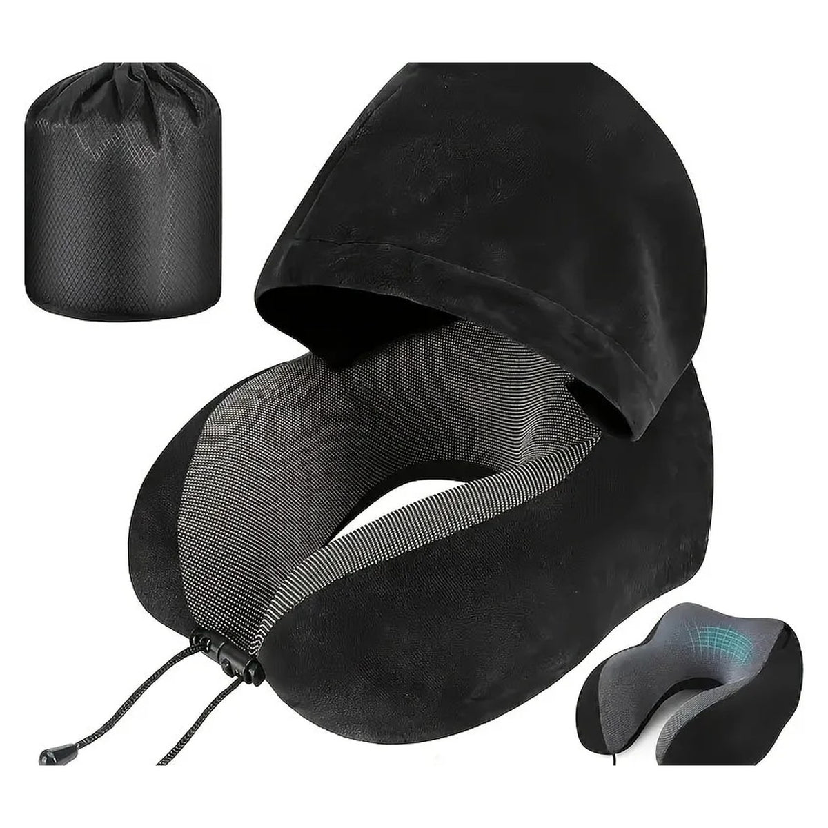 Almohada de viaje en U con capucha